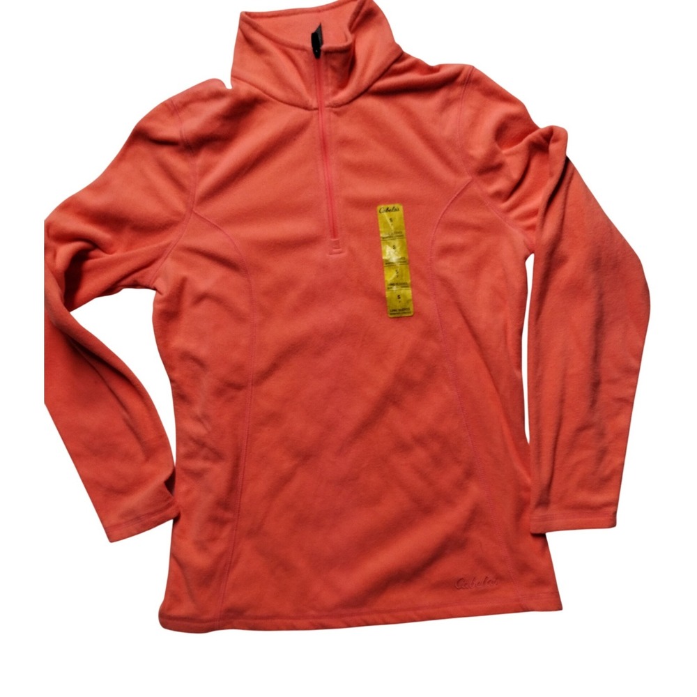Cabela's Orange Fleece Quarter Zip Pullover Women's Small Long Sleeve
